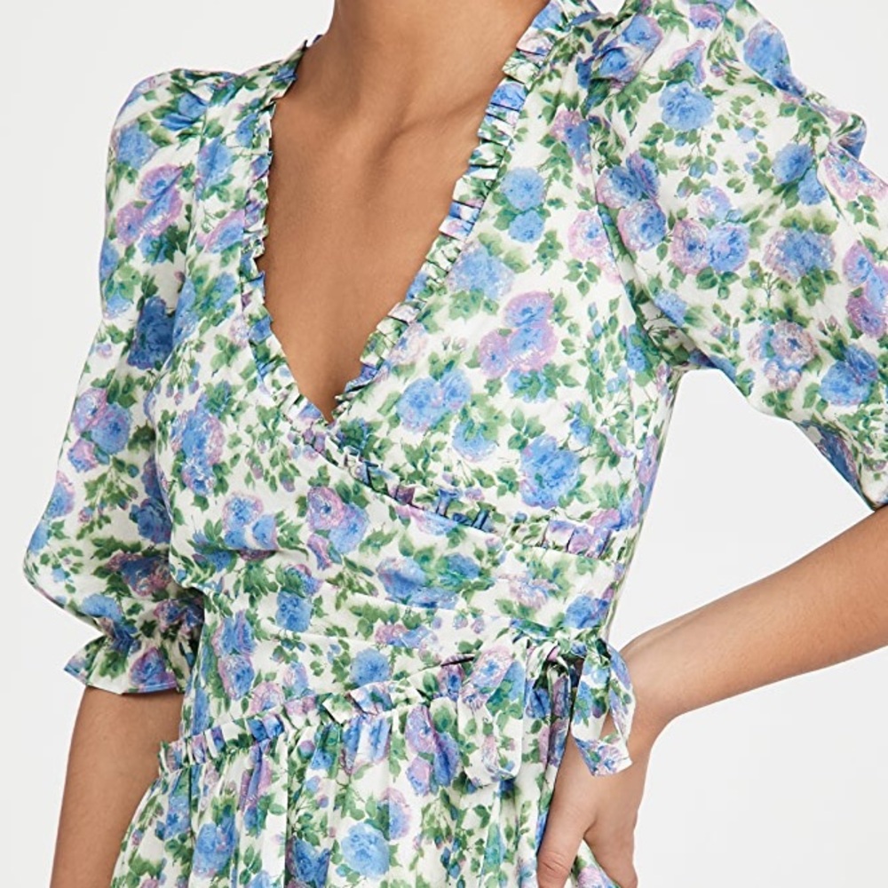 For Love And Lemons Floral Mini Dress - Blue and Green